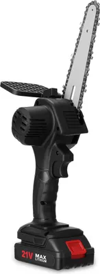Produktbild von Kettensäge, 6 Zoll 21V Elektro-Kettensäge, Tragbare Akku Kettensäge mit 2x Batterie 5x Kette 1x Führungsplatte und 1x Ladegerät, Bürstenmotor für Gartenarbeit Baumbeschneidung Holzschneiden, Schwarz
