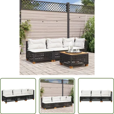 Image de The Living Store Canapé de jardin avec coussins 3 places noir Poly rotin