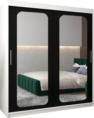 Produktbild von MEBLE KRYSPOL Promo 3180 Schlafzimmerschrank zwei Schiebetüren - Mattweiß + Mattschwarz