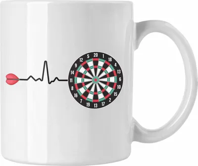 Produktbild von Trendation - Dart Herzschlag Geschenk Tasse Kaffeetasse Dartspieler Geschenkidee Darts Geschenke für Männer Frauen (Weiß)