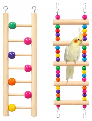 4er-Set Holz-Vogelleitern, bunt, 5+7 Sprossen, für Papageien