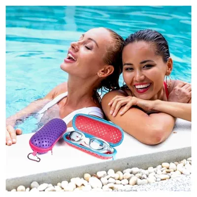 Produktbild von Schwimmbrillenetui mit Abflussloch, tragbares Etui mit Reißverschluss und Karabinerhaken für Sonnenbrillen