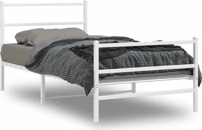 Produktbild von Design Bettgestell mit Kopf- und Fußteil Metall Weiß 100x200 cm, Klassische Betten 2024 Neu