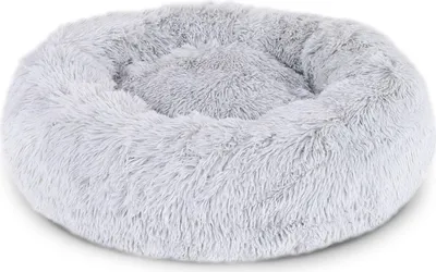 Produktbild von lionto Donut Katzenkissen, rundes Bett mit Plüschbezug & Anti-Rutsch-Boden, erhöhter Rand für Geborgenheit, 40 cm Durchmesser, hellgrau