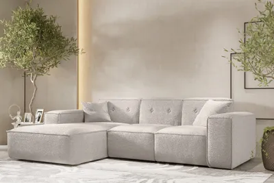 Produktbild von Ecksofa Designersofa CESINA Stoff Ascot Bukla Creme Ottomane Links
