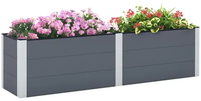 Produktbild von Hochbeet, offener Boden, hohe Seiten, wetterfest, Aluminiumrahmen, 200 x 50 x 56 cm, Grau, Holzwerkstoff