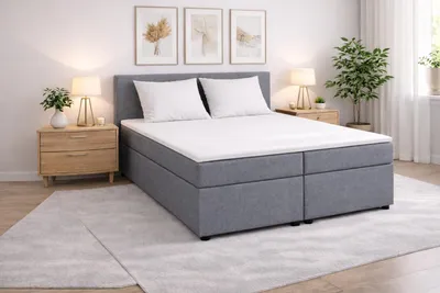 Produktbild von MODERN Furniture Boxspringbett CALMA Basic mit Bettkasten, 180x200 und hohem Kopfteil, Etna 91, Grau