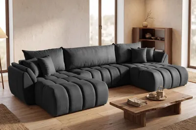 Produktbild von Wohnlandschaft mit Schlaffunktion COLLIN Sofa in Stoff Monolith Dunkelgrau