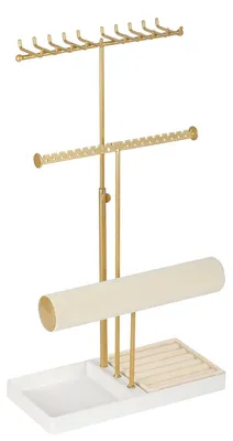 Produktbild von Schmuckhalter Schmuckständer Schmuckregal - Verstellbar - 20 Kettenhaken - 18 Ohrringhalter - Goldfarben
