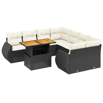 Produktbild von 9-tlg. Garten-Sofagarnitur mit Kissen Schwarz Poly Rattan