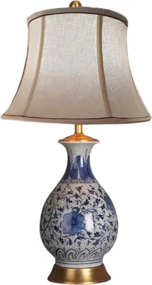 Produktbild von Fine Asianliving Chinesische Tischlampe Porzellan mit Lampenschirm E27 Orientalische Tischleuchte Keramik Nachttischlampen Schlafzimmer Wohnzimmer