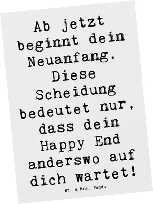 Produktbild von Mr. & Mrs. Panda Postkarte Spruch Neuanfang Scheidung - Weiß - Geschenk, Ansichtskarte, Herzlichkeit, Ansichtskarten, Mut, Heirat, positiver, Geschenke, Fotokarte