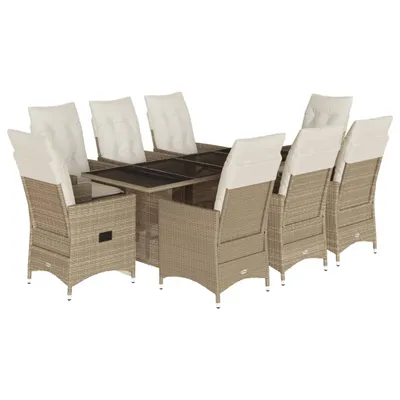Produktbild von 9-tlg. Garten-Essgruppe mit Kissen Beige Poly Rattan