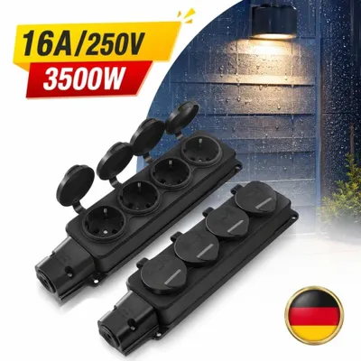 Immagine prodotto di Presa esterna, presa multipla da 4 prese, impermeabile, da montare a parete, adatta per ambienti umidi, 3500W