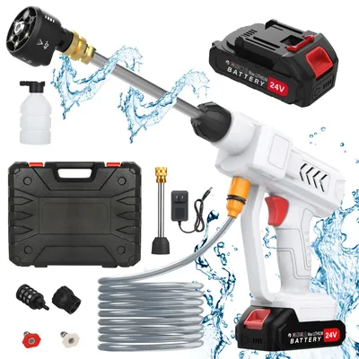 Produktbild von Akku Hochdruckreiniger 88VF 24V mit 2 Akkus 8000mAh Kabellos und Tragbar 6in1 Düse 5m Schlauch ideal für Auto Fenster Garten