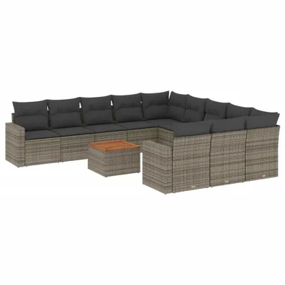 Produktbild von vidaXL 12-tlg. Garten-Sofagarnitur mit Kissen Grau Poly Rattan