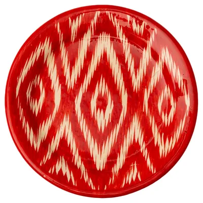 Produktbild von PODARI Lagan Rishtan Keramikteller Ø 17,5 cm Atlas Rot Usbekischer Speiseteller mit handbemaltem Design