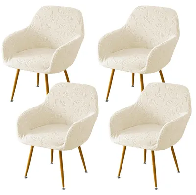Immagine prodotto di Copri sedie con braccioli - Copri sedie elasticizzati per sedie da pranzo (beige, confezione da 4)