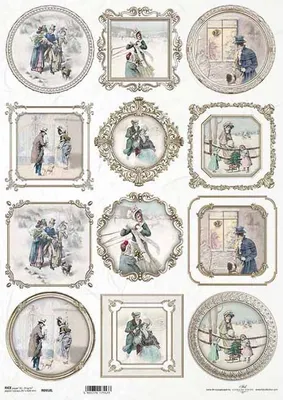 Immagine prodotto di ITD carta di riso decoupage carta artigianale A3 cornice vintage, figure, paesaggio invernale R958L