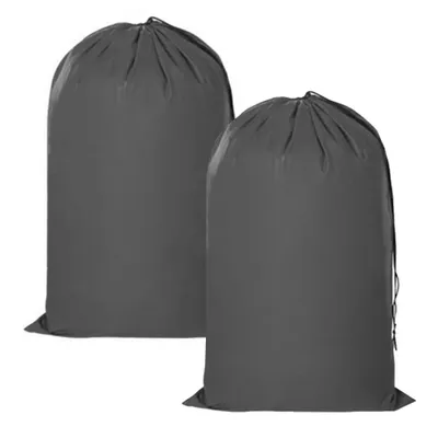 Two large, dark gray laundry bags are shown against a white background.