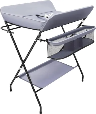 Produktbild von Wickeltisch für Babys - Klappbare Wickelstation mit Ablagefach - Freistehend - Für Zuhause und Reisen - Tragkraft 25 kg - Dunkelgrau