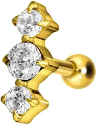 Produktbild von Ohrpiercing Titan Ohrpiercing mit Innengewinde 3 EINGEFASSTE KRISTALLE Gold Stablänge: 6mm