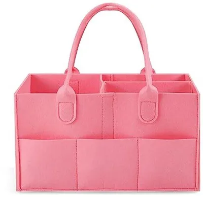 Image de Organiseur à couches avec compartiments - Boîte de rangement rose pour chambre de bébé