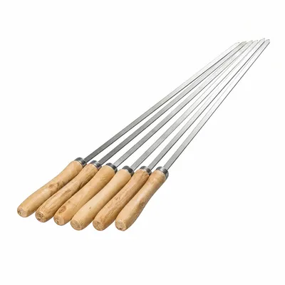 6 Edelstahl-Kebabspieße mit Holzgriff, flach, 42 cm
