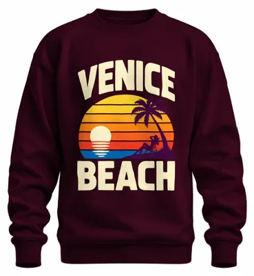 Produktbild von Venice Beach California Retro Sunset Palme Los Angeles USA Sweatshirt Pullover, Burgundy, XL