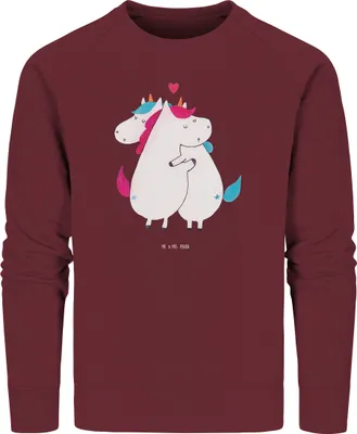 Produktbild von Mr. & Mrs. Panda Organic Pullover Einhorn Mitteilung Größe S - Burgundy - Geschenk, Pulli, Unicorn, Einhörner, Sweatshirt, Liebe, Sweater, Rundhals, Valentinstag
