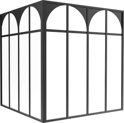Produktbild von Verglaste Art-Deco-Eckwand aus pulverbeschichtetem Aluminium - B 120 x B 120 x H 130 - Schwarz - ARCADEA