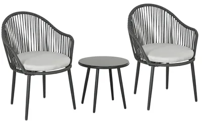 Immagine prodotto di Set da bistrot - Set tavolo e sedie - Set per balcone - Arredamento da esterno - Set in rattan - Grigio scuro - Grigio chiaro