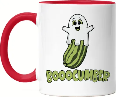 Produktbild von Booocumber Gurkenmotiv Tasse Rot Geschenkidee Halloween Geist Gemüse