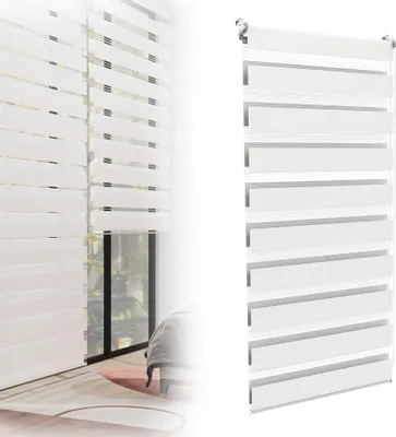 Obrázek produktu pro XINZI Dvojitá roleta Moderní roleta s bočním tahem Zatemňovací roleta Zebra roleta, rolety na okna bez vrtání pro okna a dveře, 120x150 cm bílá