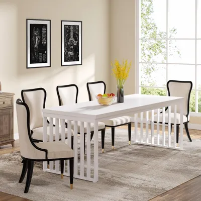 Obrázek produktu pro Jídelní stůl v industriálním stylu – obdélníkový kuchyňský stůl 180 x 60 cm pro 4–6 osob – dřevěná deska – kovová podnož – skandinávský design – bílý
