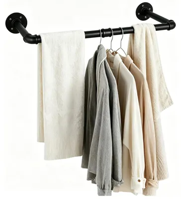 Kleiderstange Wandmontage schwarz 64 cm 30 kg mit 4 S-Haken