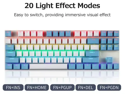 Zdjęcie produktu dla iBlancod K87 87 Keys Wired Mechanical Keyboard Metal Panel Two-color Injection Keycap 20 Light Effects Pink&White(Blue Switches)