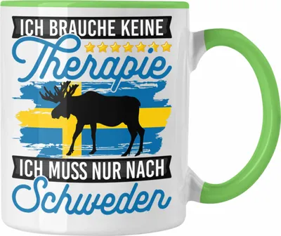 Produktbild von Trendation - Schweden Tasse Geschenk Urlaub Schweden Ich Brauche Keine Therapie Ich Muss Nur Nach Schweden (Grün)