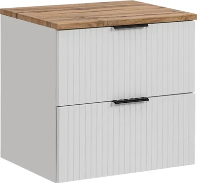 Produktbild von Badezimmermöbel 60 Cm, Mattweiß Mit Arbeitsplatte In Eiche Wotan