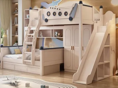 Produktbild von Stockbett Holz weiß Kinderbett Jugendbett Doppelstockbett Etagenbett mit Rutsche
