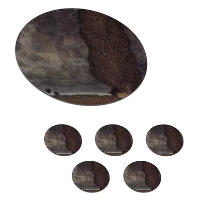 Obrázok produktu pre MuchoWow® Okrúhly sklenený podšálok, sada 6 ks Blížiaca sa búrka - obraz Gustava Klimta 10x10x0.3cm Podložky pod poháre - podložky pod nápoje -