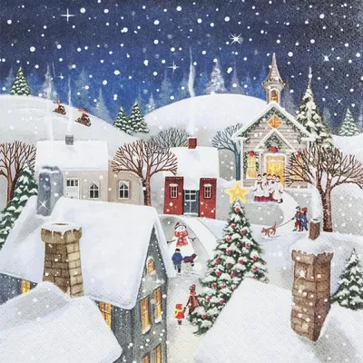 Produktbild von 20 Servietten Village Story - Geschichte des Winterdorfs 33x33cm