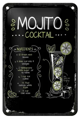 Produktbild von Blechschild Rezept Mojito Cocktail Recipe 12x18cm Geschenk Schild