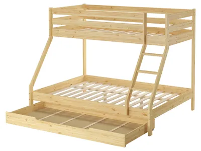 Produktbild von Doppel-Etagenbett 140x200 und 90x200 Erwachsenen-Stockbett Kiefer Zubehör wählbar V-60.19-09-14Rollrost und Bettkasten inkl.