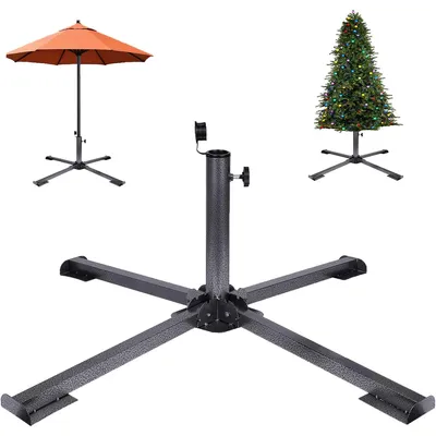 Produktbild von Klappbarer Sonnenschirmständer aus Metall, schwarz, stabiler Kreuzfuß, für Terrasse, Garten, Strand geeignet