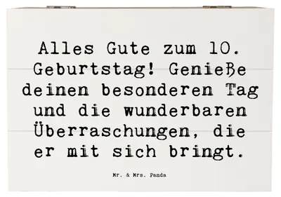 Produktbild von Mr. & Mrs. Panda Box Spruch 10. Geburtstag Freude 22 x 15 cm - Weiß - Geschenk, Schatzkiste, Geburtstagsgeschenk, Glückwunsch, truhe holz, 10 Jahre, Happy Birthday