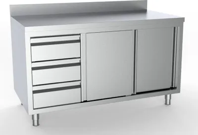 Produktbild von Combisteel Arbeitsschrank mit 2 Türen 3 Schubladen Aufkantung 2000x700x850mm