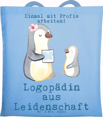 Produktbild von Mr. & Mrs. Panda Tote Bag Logopädin Leidenschaft - Sky Blue - Geschenk, Studium, Einkaufstasche, Lustig, Laptoptasche, Jutebeutel, dokumententasche, Ausbildung, Tasche