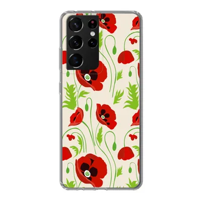 Produktbild von MuchoWow® Handyhülle Schutzhülle Hülle für Samsung Galaxy S21 Ultra Blumen - Mohn - Muster Silikon Softcase Handy Hülle - Mobiltelefon