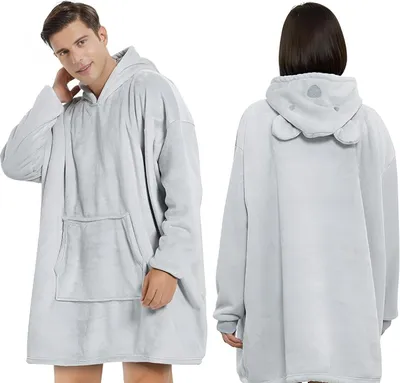 Produktbild von Kapuzenpullover (Doppellagiges Acryl-Design, Decke mit Ärmel, Cosplay Pullover, Flauschiges Pyjama, Panda) Premium-Material, Tiermotiv und Pflegeleich